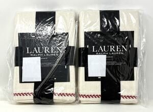 Ralph Lauren Annie Leaf Stitch Red Euro Shams Set of 2 Cream Natural Red NWT